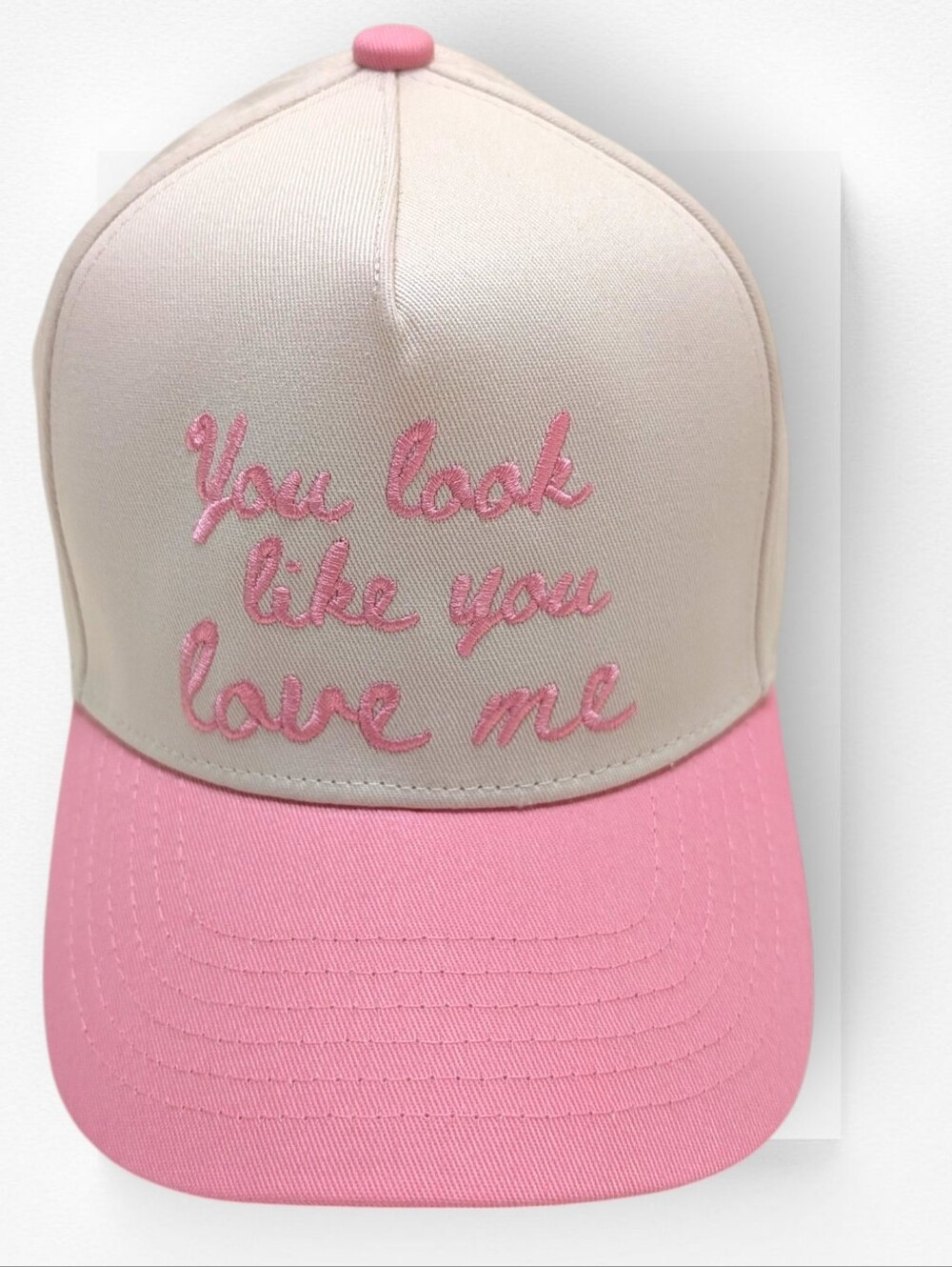 Kenz Kustomz You Look Like You Love Me Trucker Hat Pink & Cream NWOT